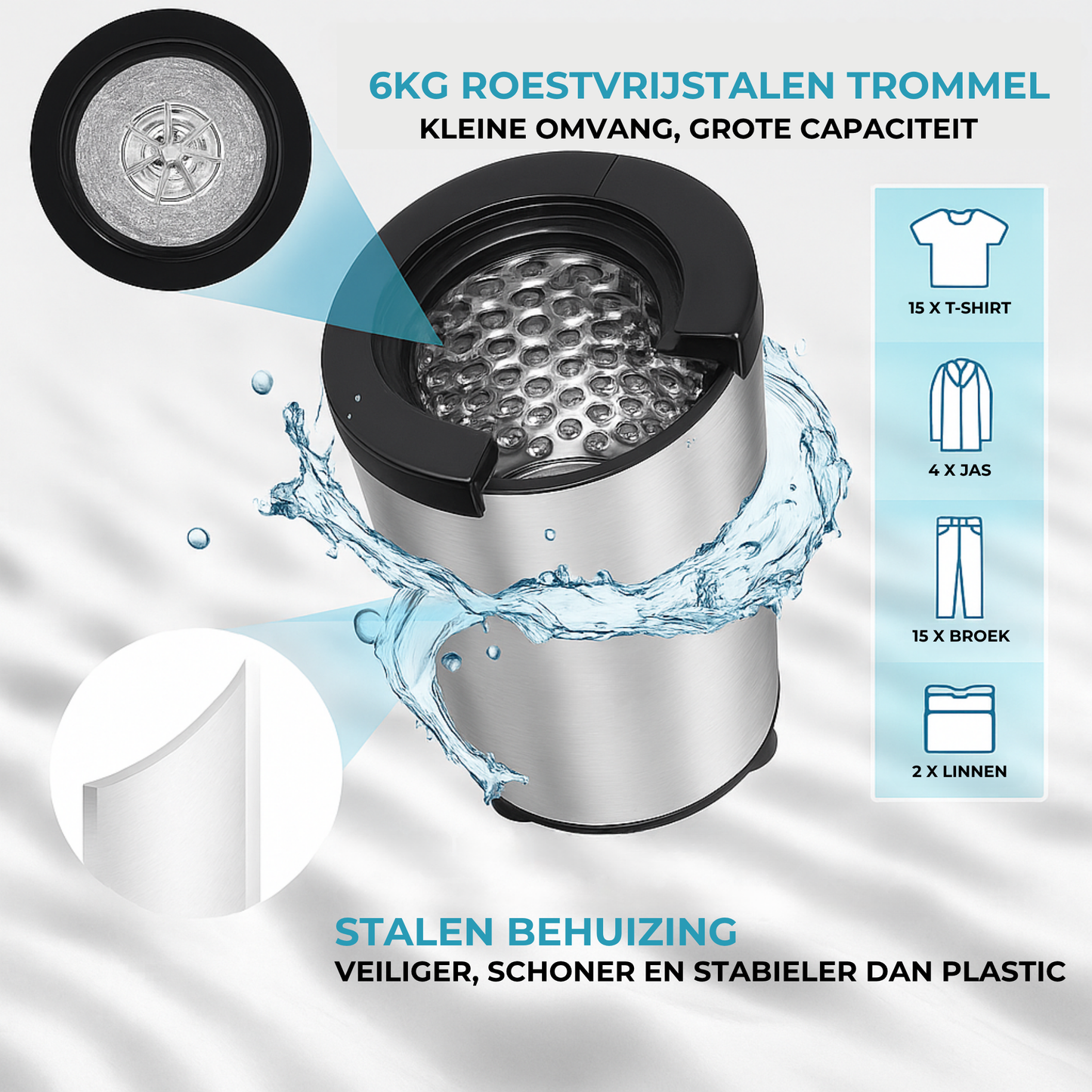 Lodgy wascentrifuge 6 kg RVS-look detailfoto