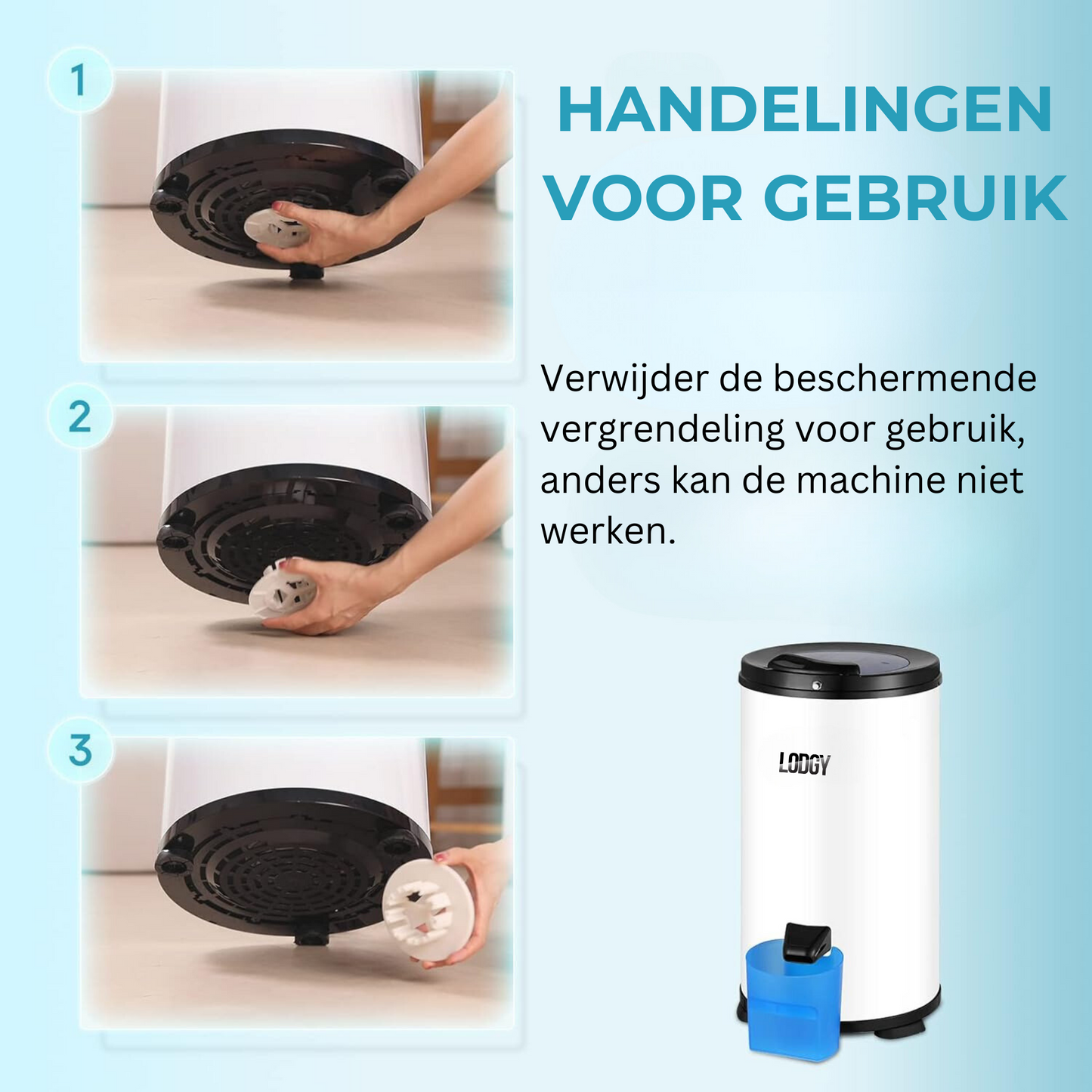 Lodgy witte wascentrifuge 6 kg opvangbak