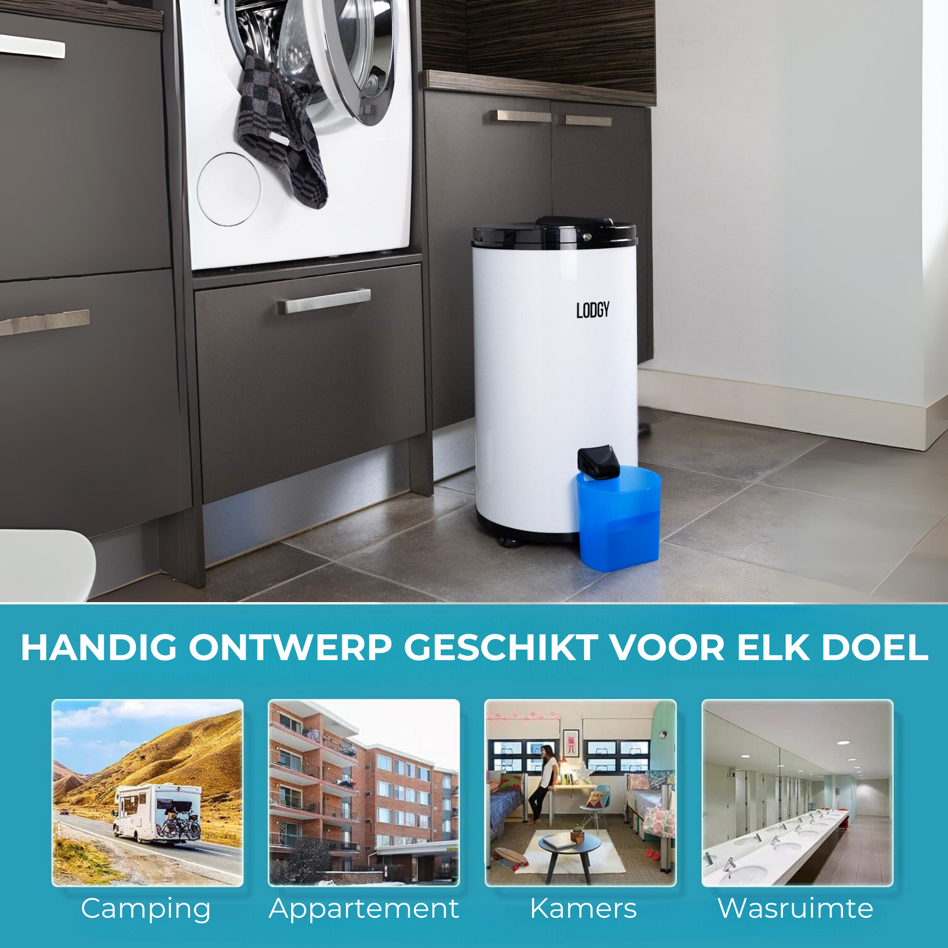 Lodgy witte wascentrifuge 6 kg zijaanzicht