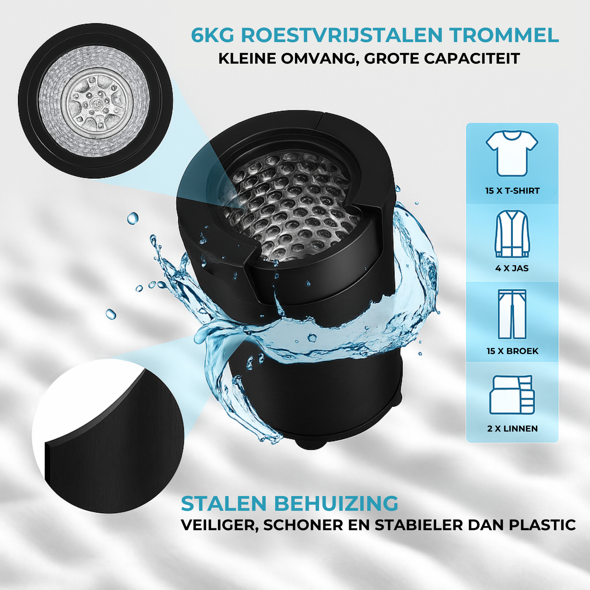 Lodgy zwarte wascentrifuge 6 kg detailfoto