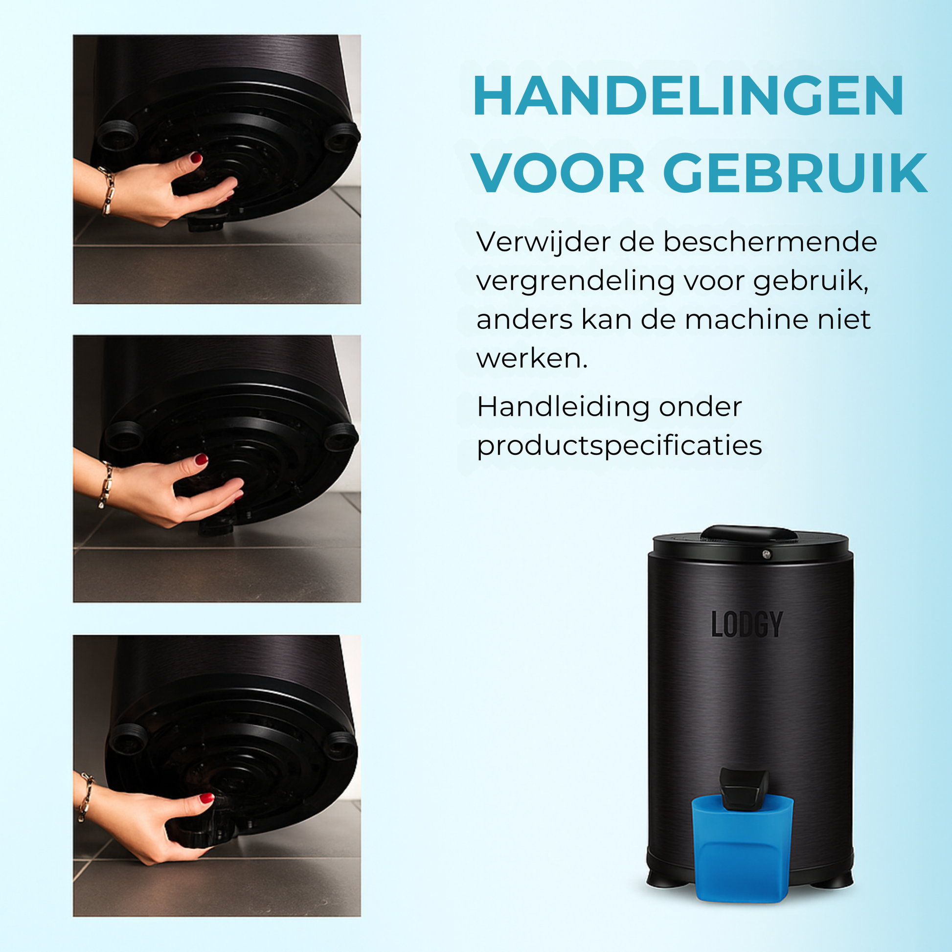 Lodgy zwarte wascentrifuge 6 kg opvangbak