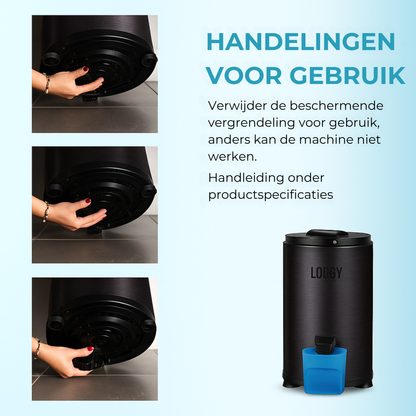 Lodgy zwarte wascentrifuge 6 kg opvangbak