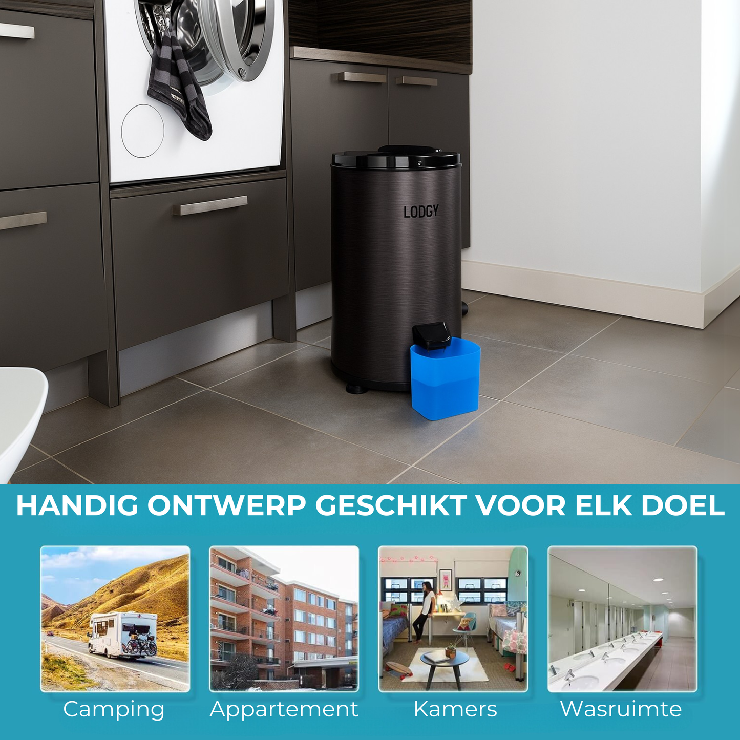 Lodgy zwarte wascentrifuge 6 kg zijaanzicht
